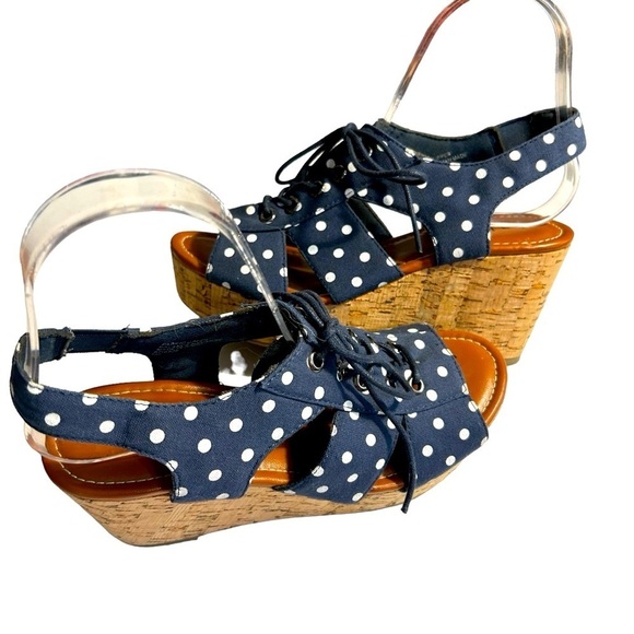sahalie Shoes - Sahalie Polka Dot Cork Wedge Sandals Sz 6